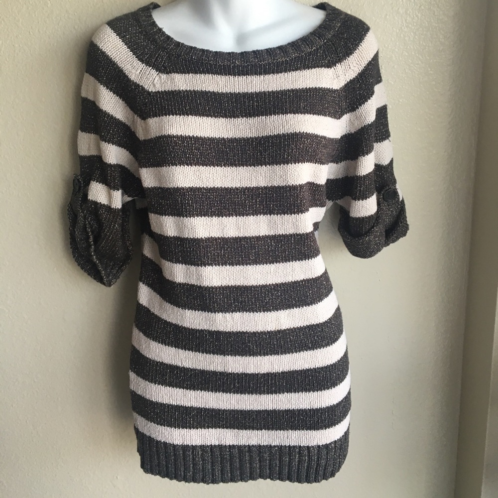 Ann Taylor stripe Sweater button sleeves